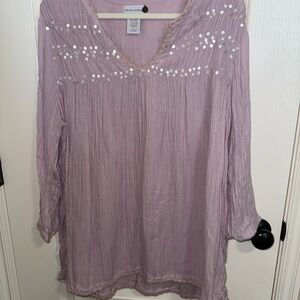 Soft Surroundings 1X Lavender Sequin Crinkle Tunic - Boho Chic Popover